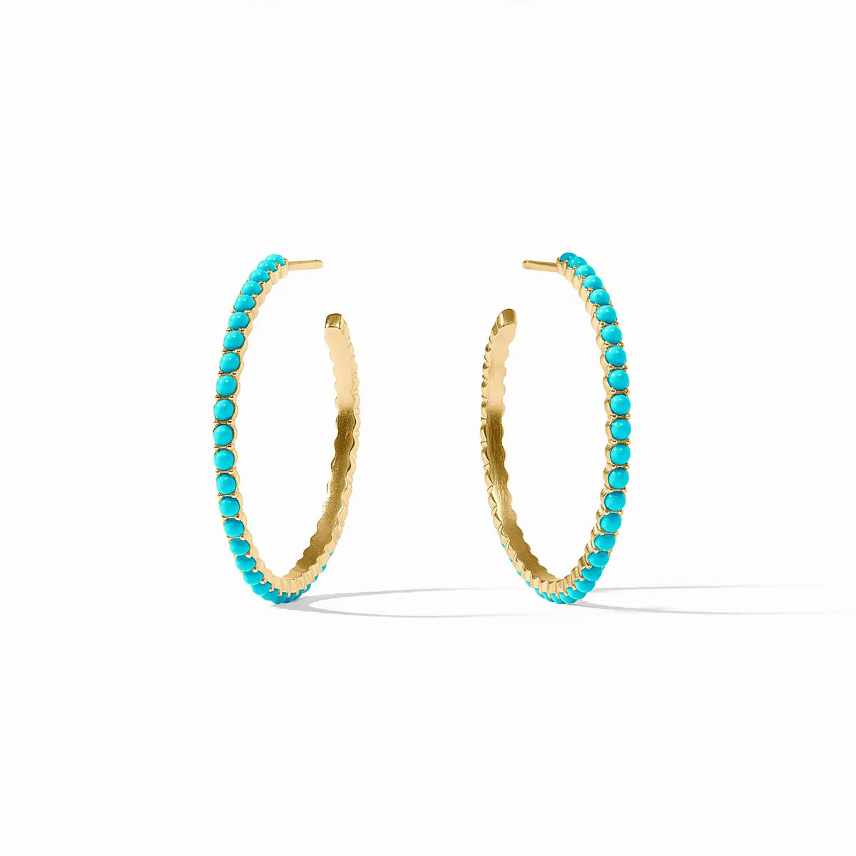 Delicate Juliet hoop earring in gold with turquoise blue pearl accents