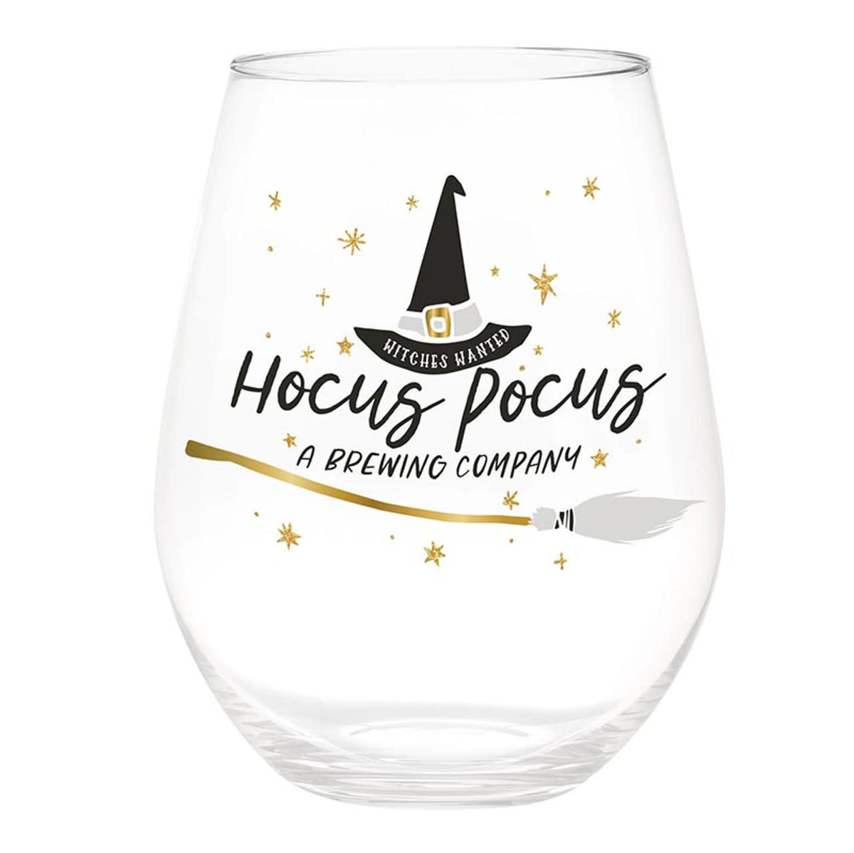 Jumbo stemless wine glass in clear glass with a wide bowl holding approximately one bottle.