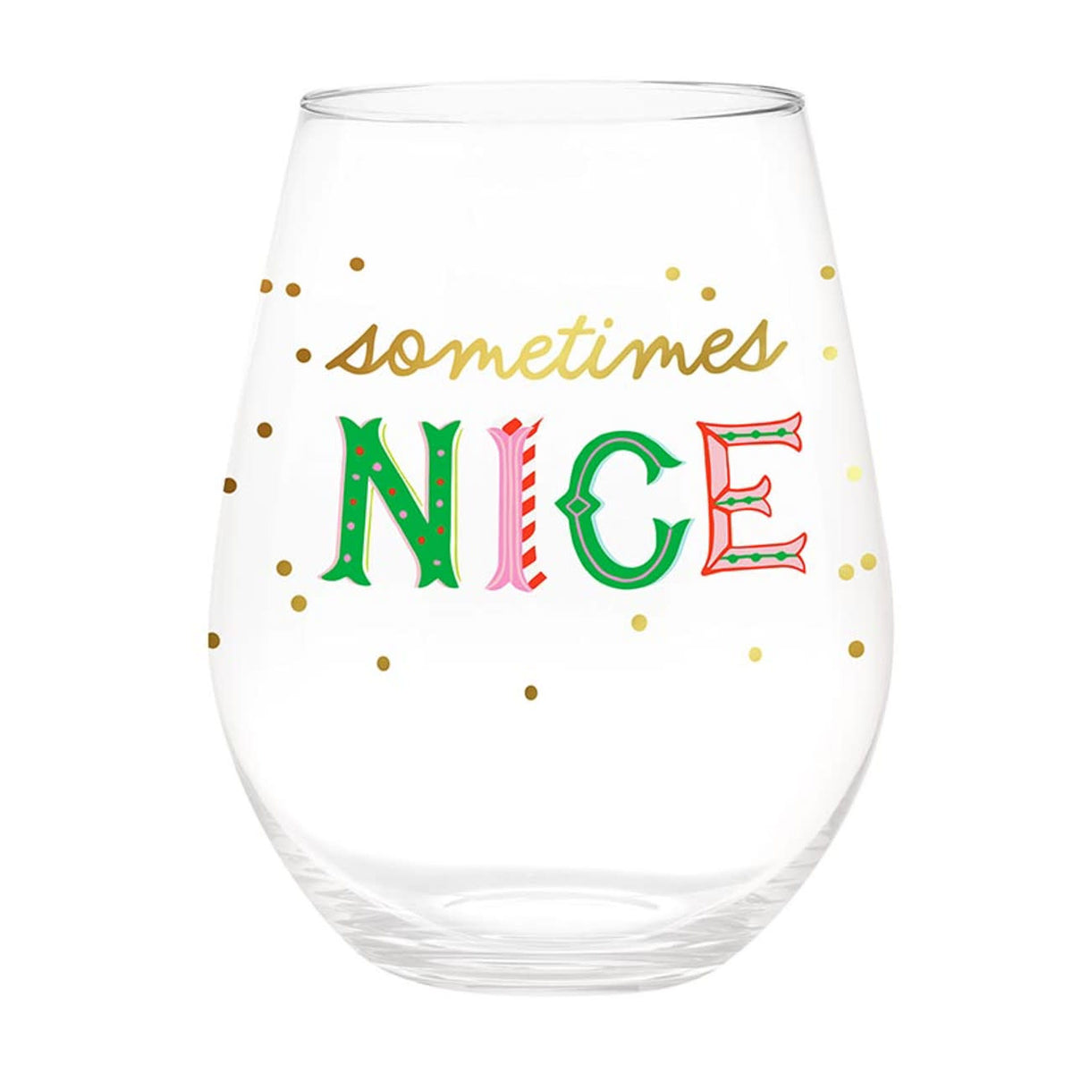 Jumbo stemless wine glass in clear glass with a wide bowl holding up to 30 oz.