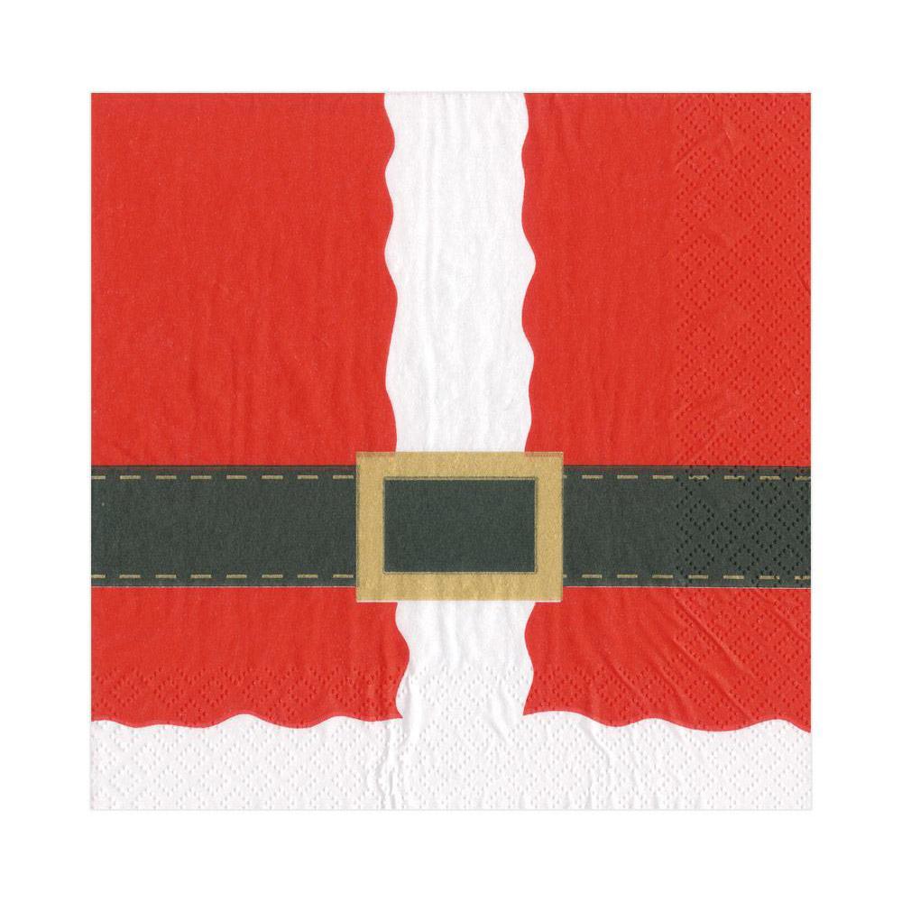 Santa Costume Paper Luncheon Napkins featuring a red suit design with a black belt and gold buckle.