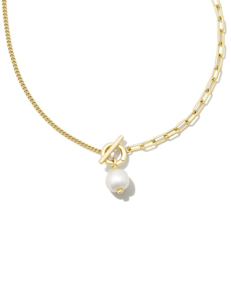 Leighton Pearl Chain Necklace Gold White Pearl