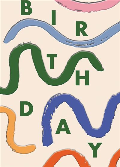 Color Me Happy Greeting Card featuring the word BIRTHDAY in green letters with colorful squiggles.