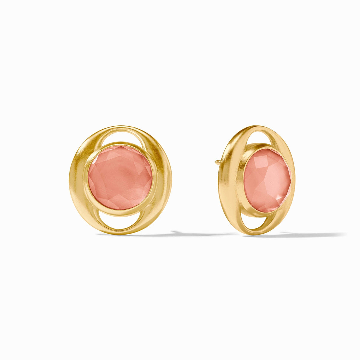 Laguna Stone Stud earrings featuring a small round stone set in polished gold-plated metal with matching backs.