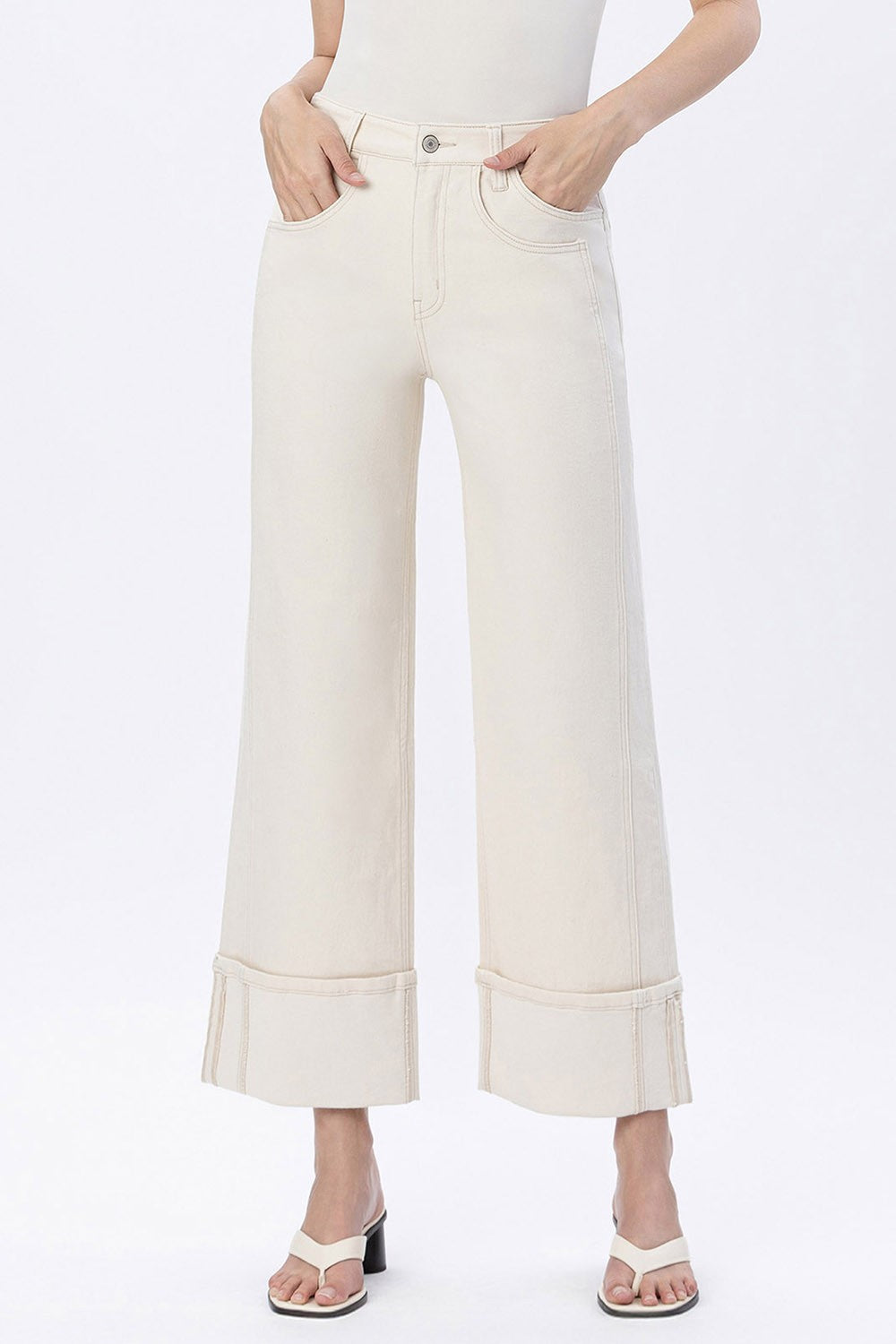 Adriana Super High Rise Cuffed Wide Leg Jeans