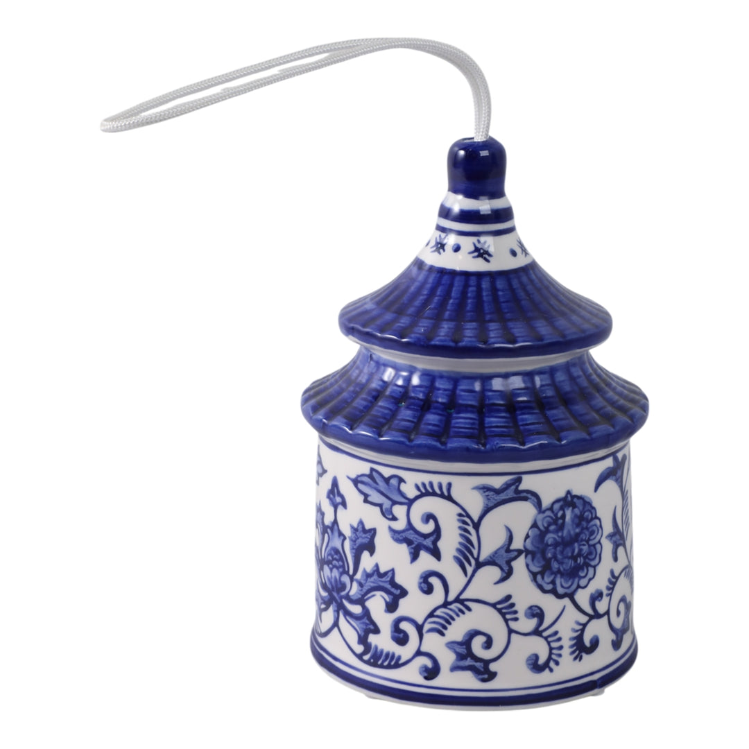 White/Blue Ceramic Chinoiserie Pagoda Bird House