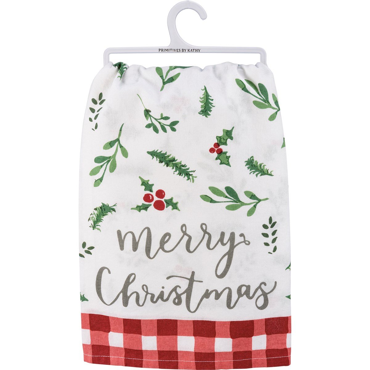 Black cotton kitchen towel with white text reading Remember As Far As Anyone Knows We Are A Nice & Normal Family