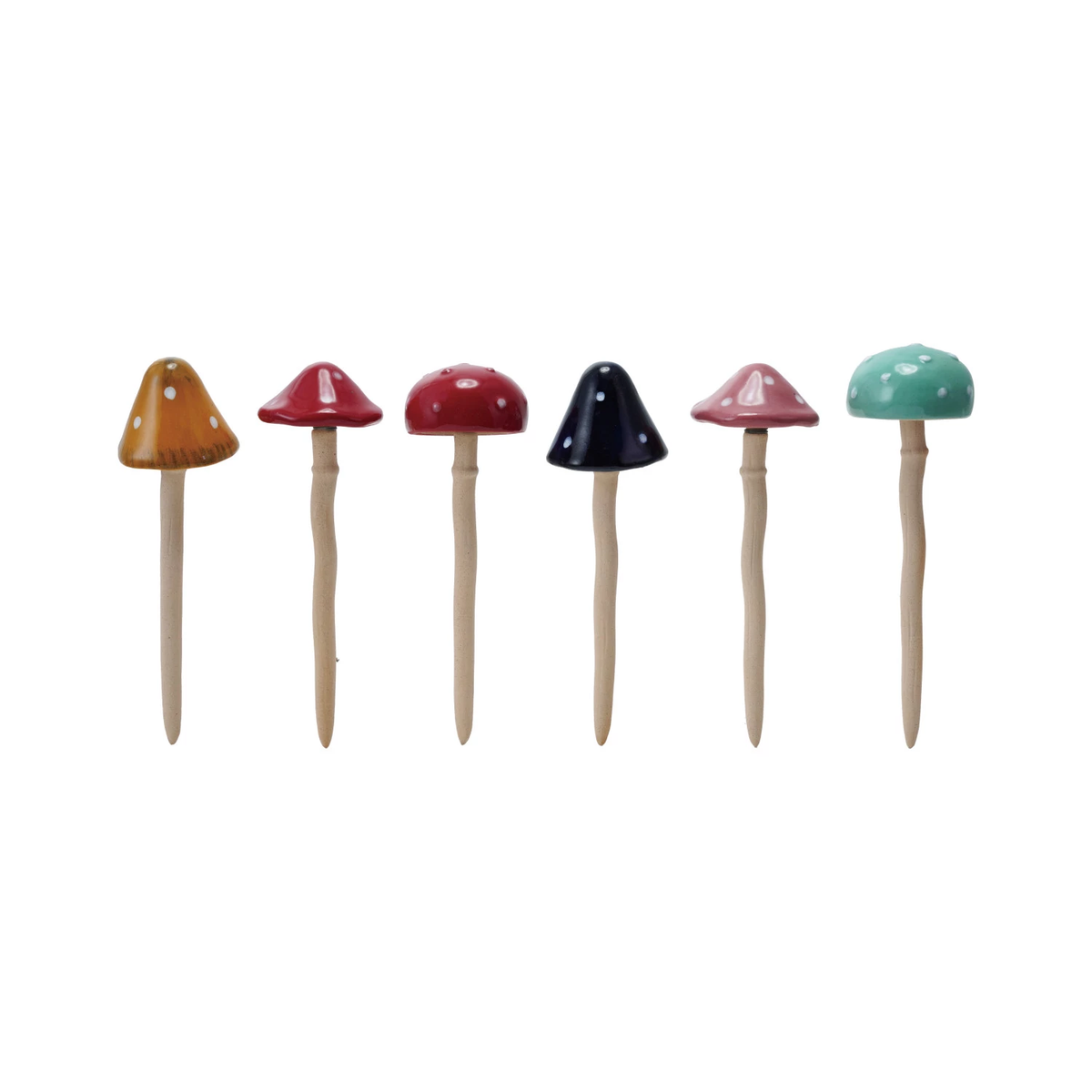 Stoneware mushroom-shaped plant stake in earthy brown with a textured cap.