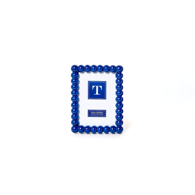 Blue hobnail 5x7 photo frame with a glossy beaded texture, displayed vertically on a white background.
