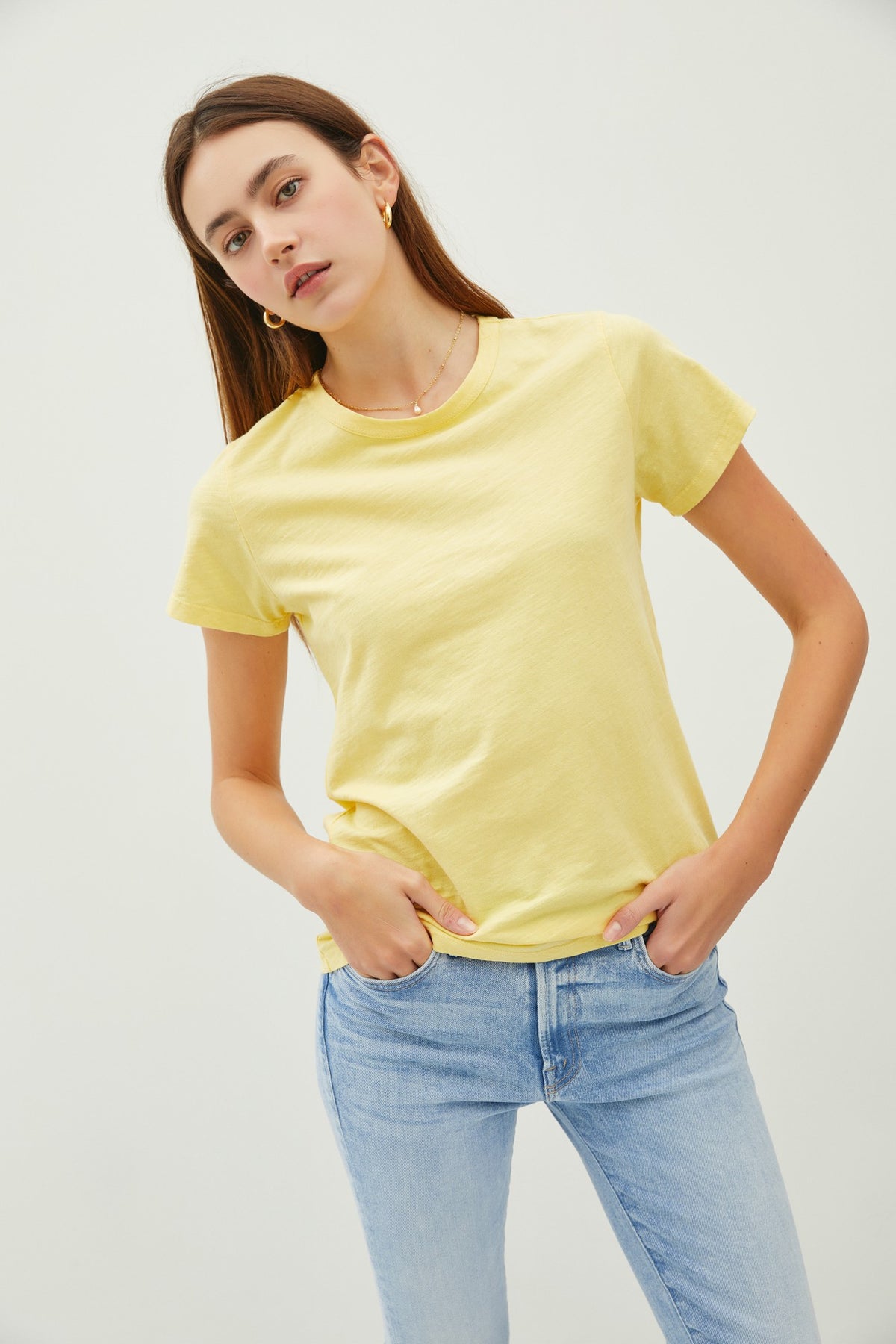 Ginny Garment Dyed Slub Tee in soft cotton with a relaxed silhouette and subtle slub texture.