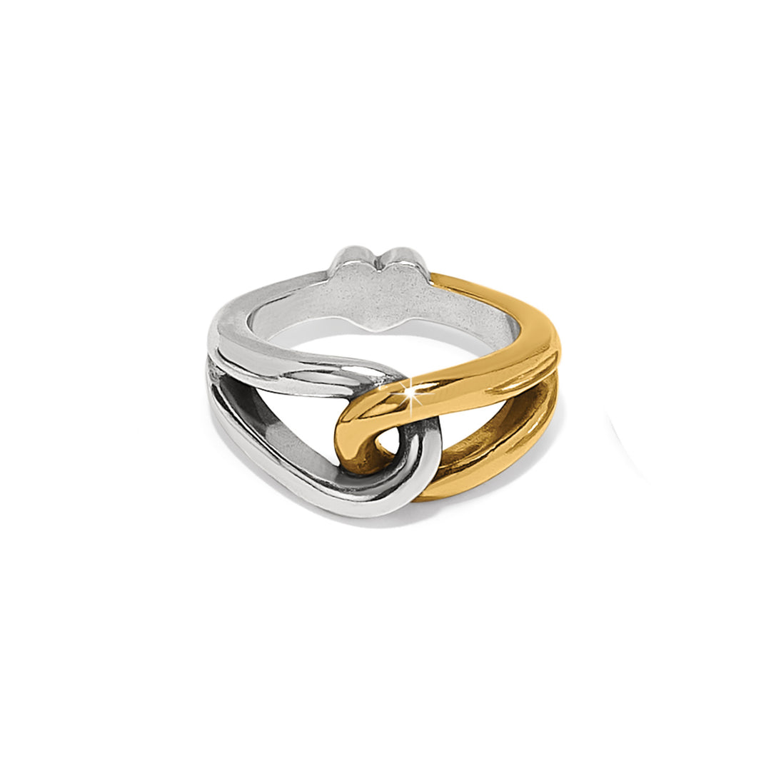 Interlok Curve two-tone silver-gold ring with a polished finish.