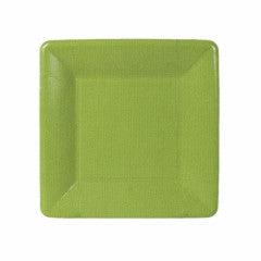 Square lime green paper salad and dessert plate with a textured finish.