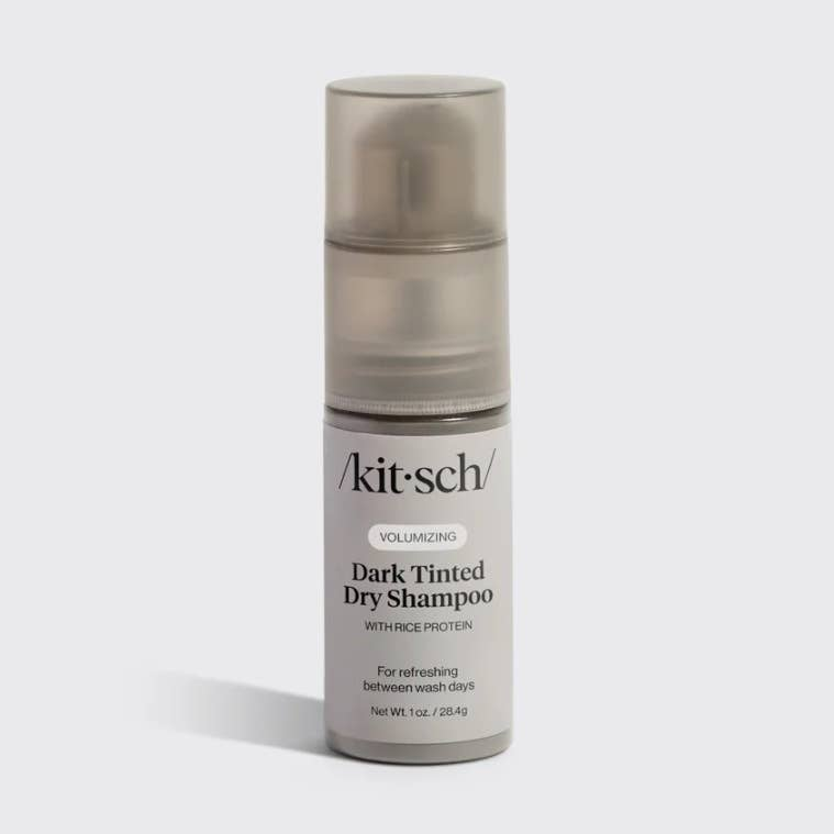 Kitsch Volumizing Dark Tinted Dry Shampoo with Rice Protein in a 1 oz spray bottle.