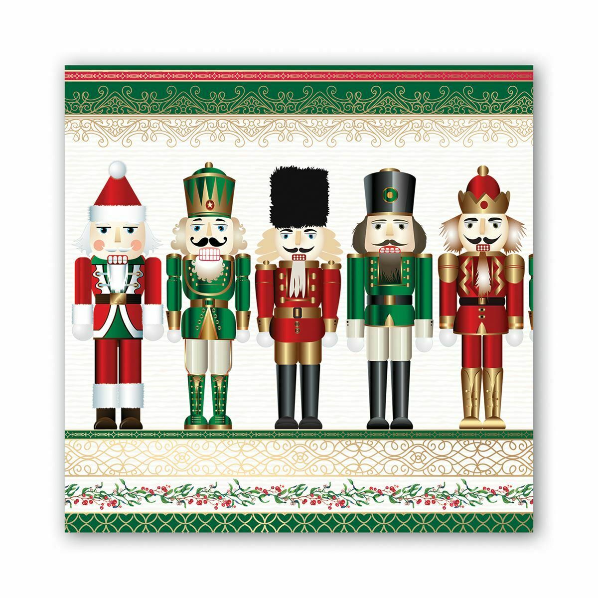 Folded white holiday luncheon napkin with a subtle festive pattern.