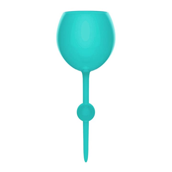 Teal Original Beach Glass with a pointed stem and ball detail for sand or water use.