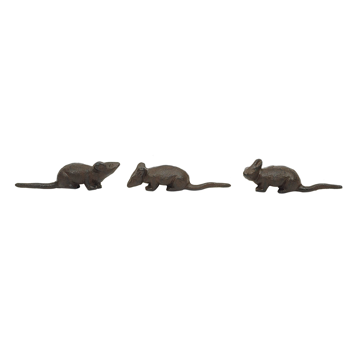 Cast iron mouse with a dark matte finish.