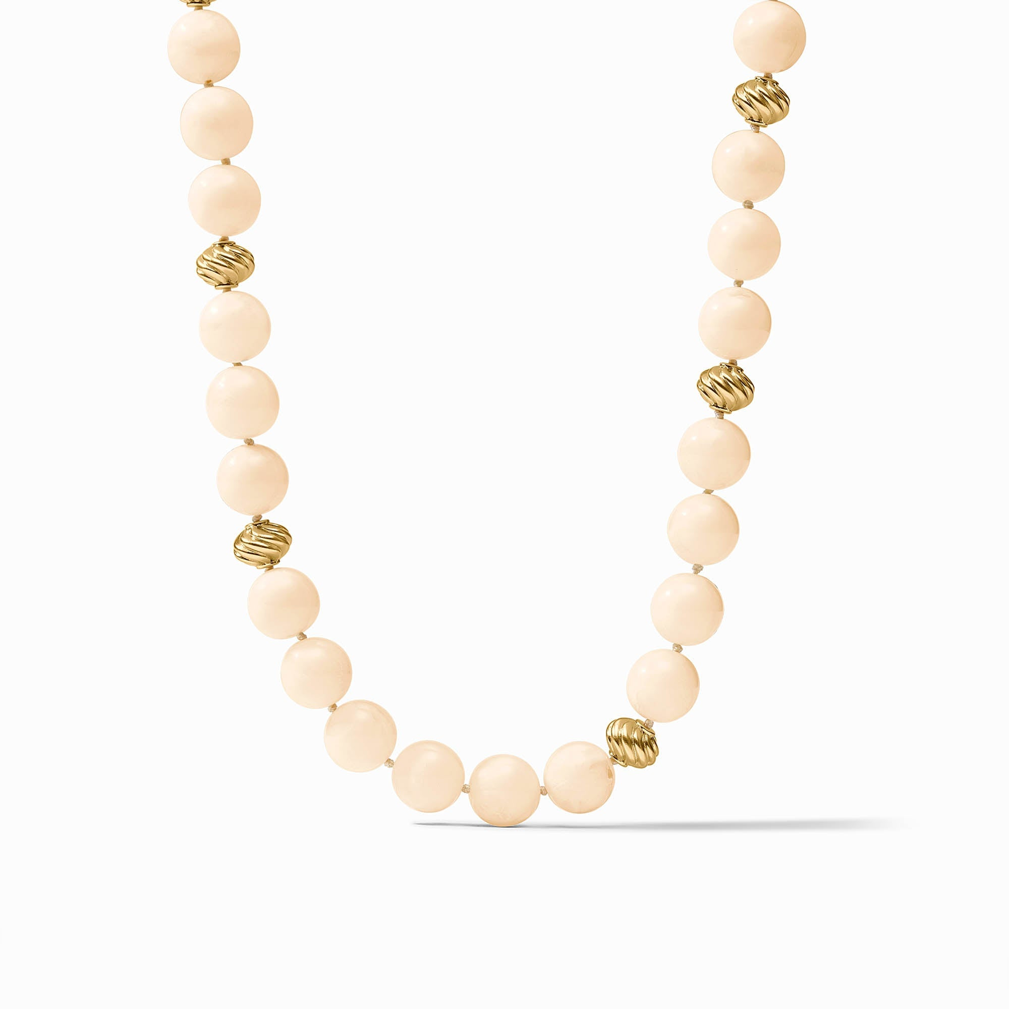 Ravello 5-in-1 Necklace featuring pale pink resin beads and 24K gold plated twisted metal accents.