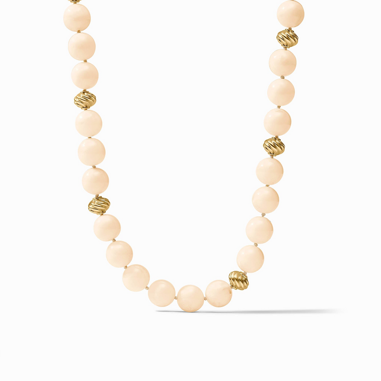 Ravello 5-in-1 Necklace featuring pale pink resin beads and 24K gold plated twisted metal accents.