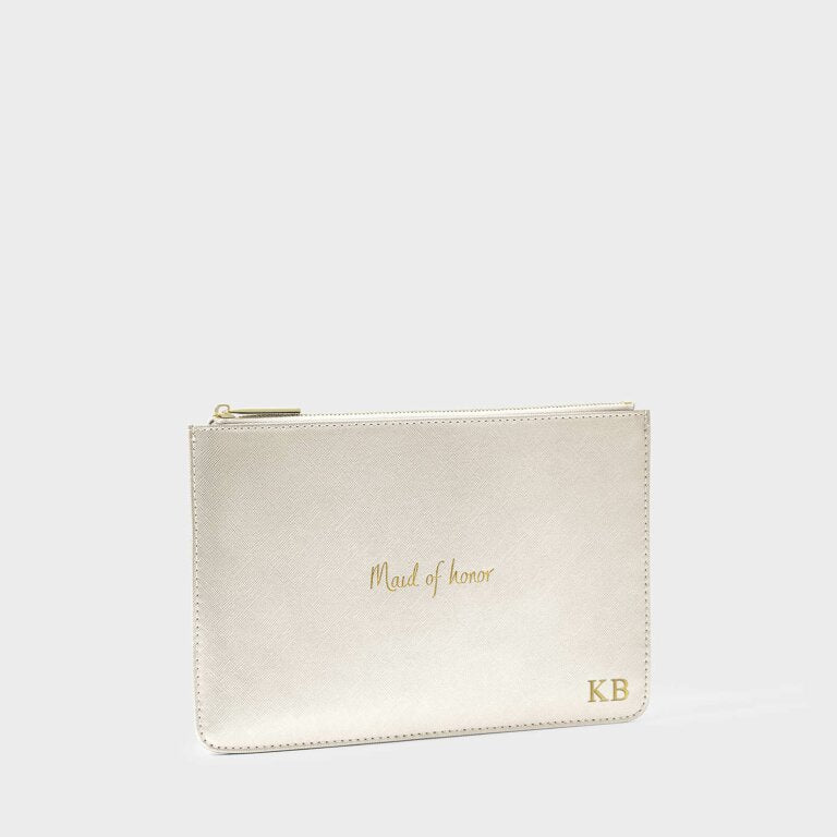 Bridal Perfect Pouch in soft vegan leather with contrasting gold-tone hardware.