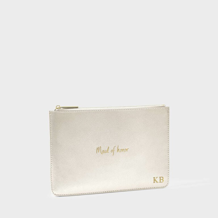 Bridal Perfect Pouch in soft vegan leather with contrasting gold-tone hardware.