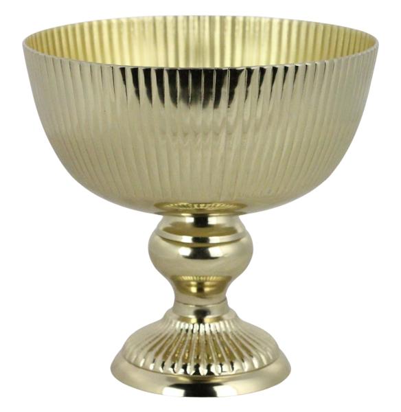 8-inch gold aluminum compote bowl with a ribbed texture and pedestal base.