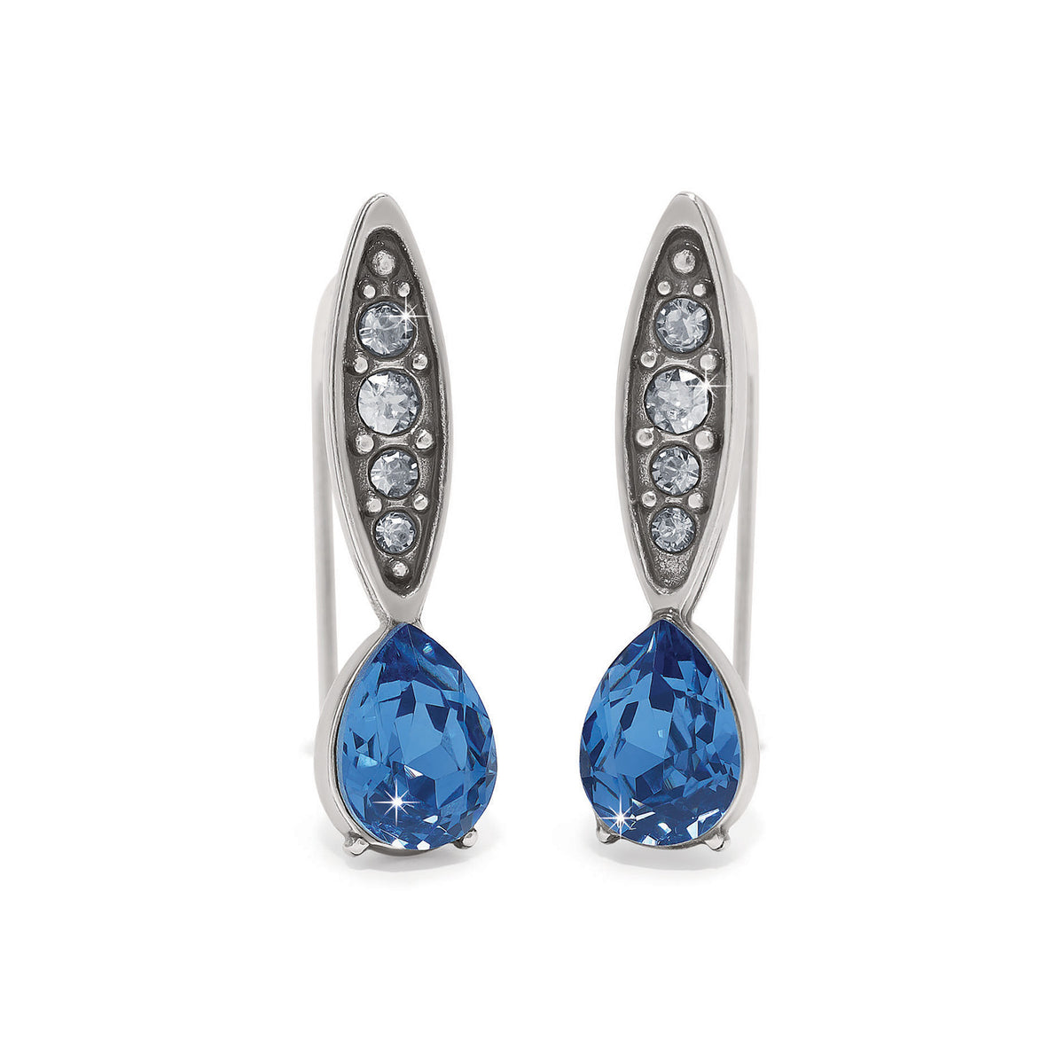 Silver plated French wire earrings with a quarter-inch drop featuring fine quality crystals in a romantic mystery design.