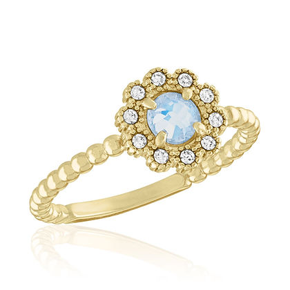 White Opal CZ Flower Gold Layers Rings