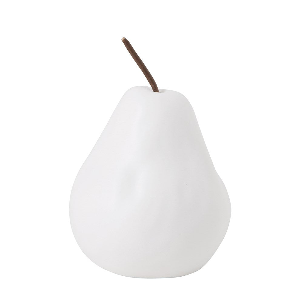 White stoneware pear-shaped bowl with smooth matte finish