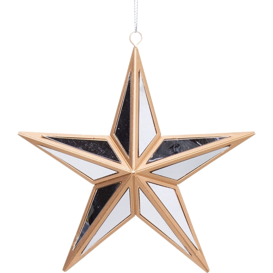 Matte gold plastic frame with a mirrored chunky star ornament.