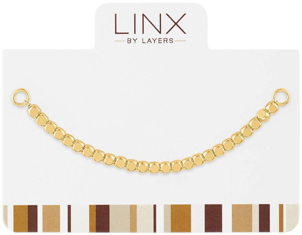 Gold cube beaded LINX add-on chain with round clasp ends on a white display card.