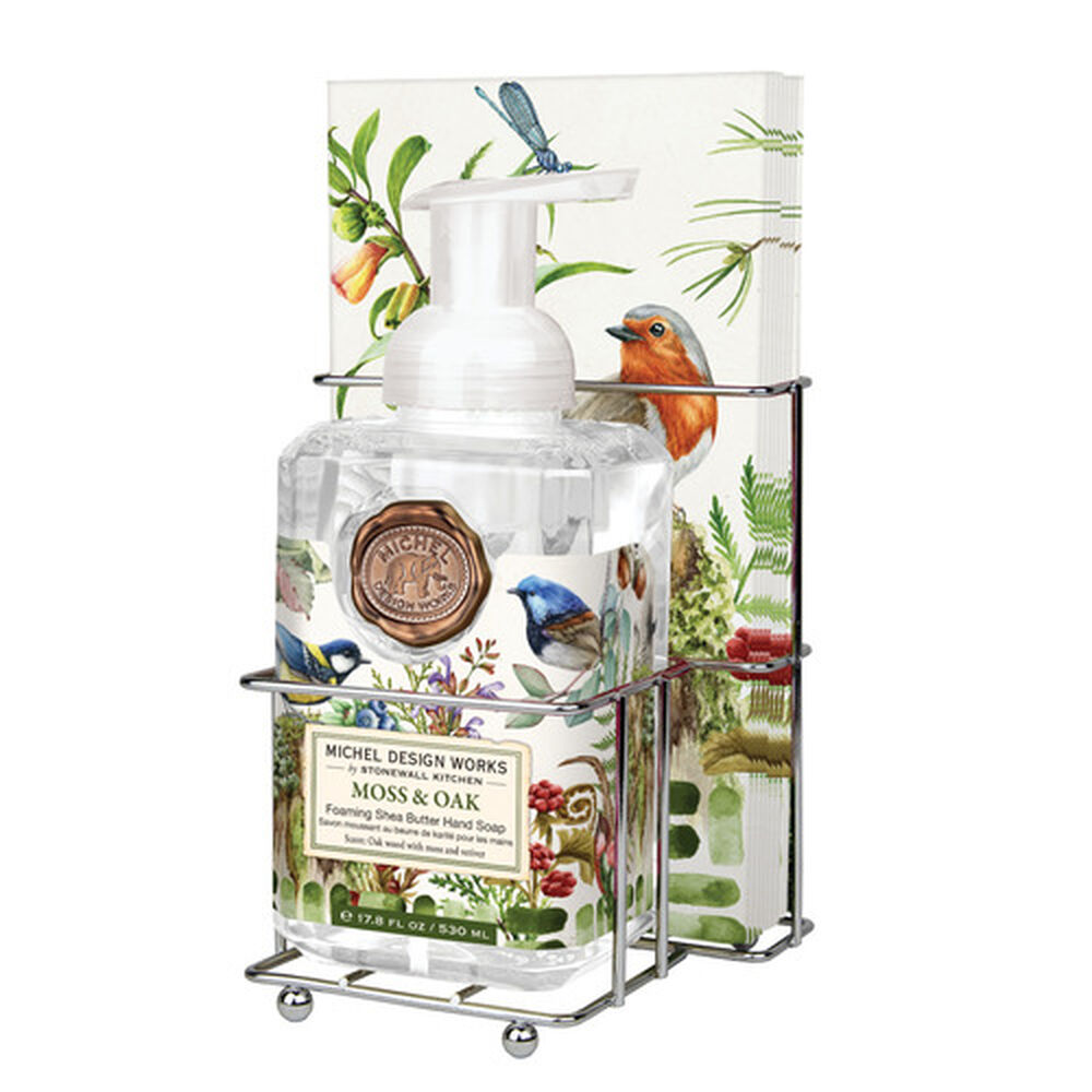Foaming hand soap dispenser with a pack of fifteen napkins