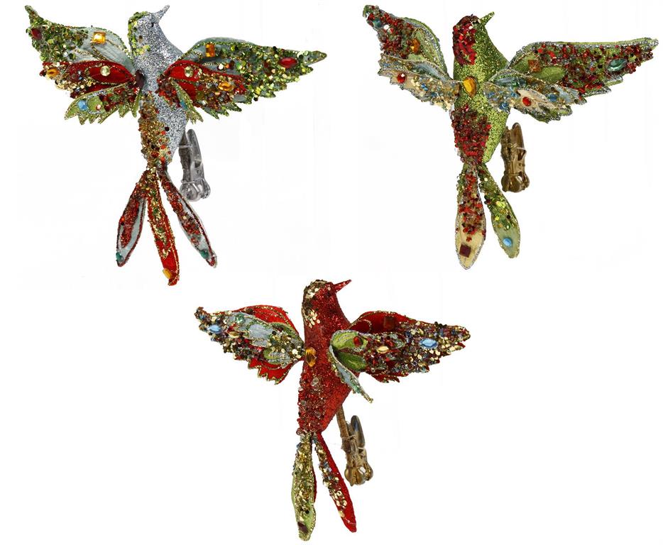 A 10.5-inch beaded glitter bird hair clip with a whimsical silhouette and festive accents.