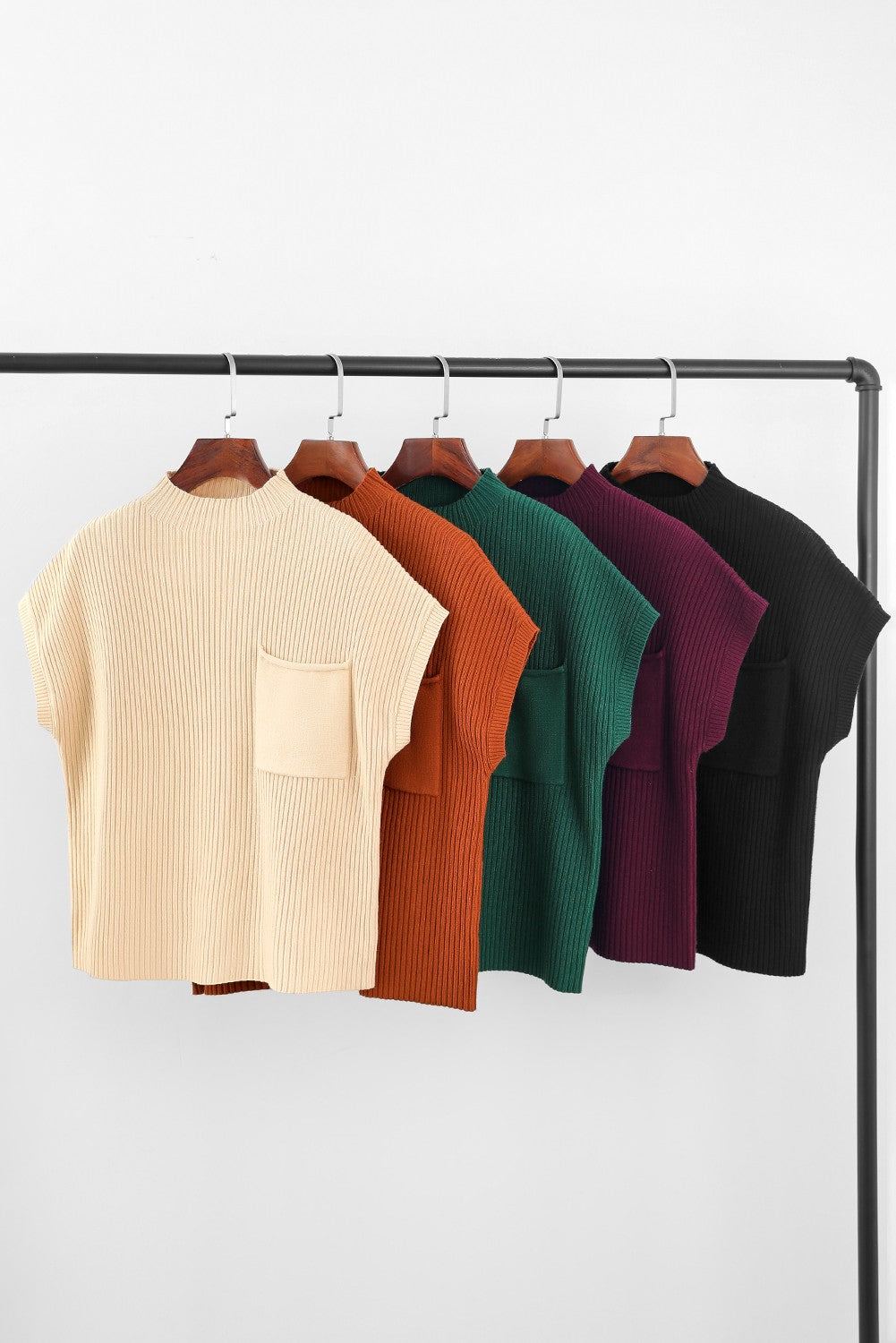 Melissa ribbed knit short sleeve sweater in patch pocket detail with relaxed silhouette