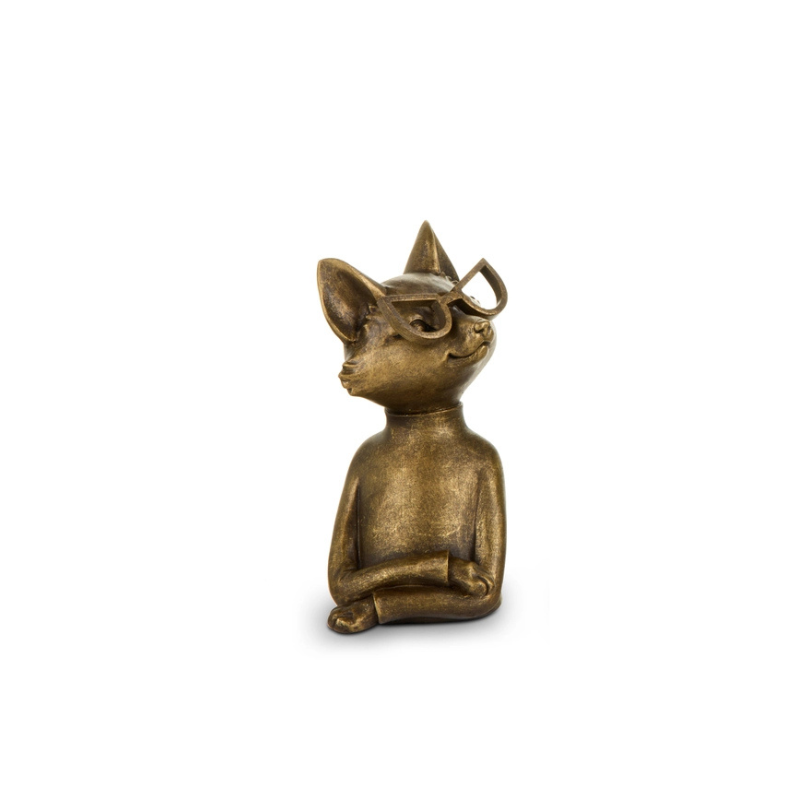 Woodland Chic fox figurine in a bronze finish wearing glasses with arms crossed.
