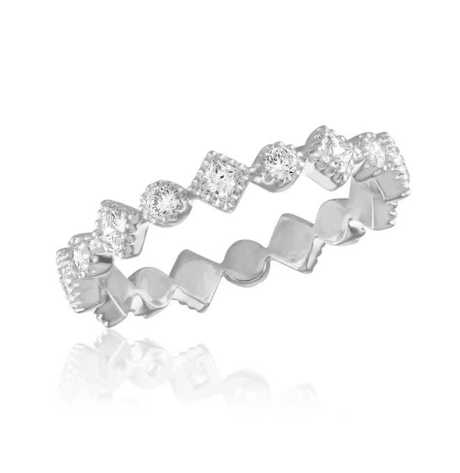 Silver-tone diamond CZ infinity stack ring with continuous band design