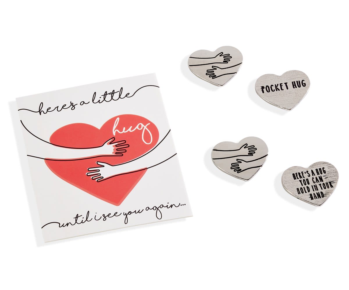 Double-Sided Hug acrylic pendant in alloy with a heart-shaped silhouette.