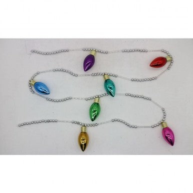 60-inch glass retro bulb garland with multi-colored lights in a string silhouette.