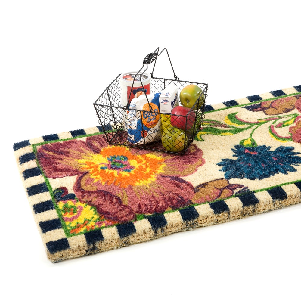 Flower Market Double Door Entrance Mat with a floral design and black and white checkered border.