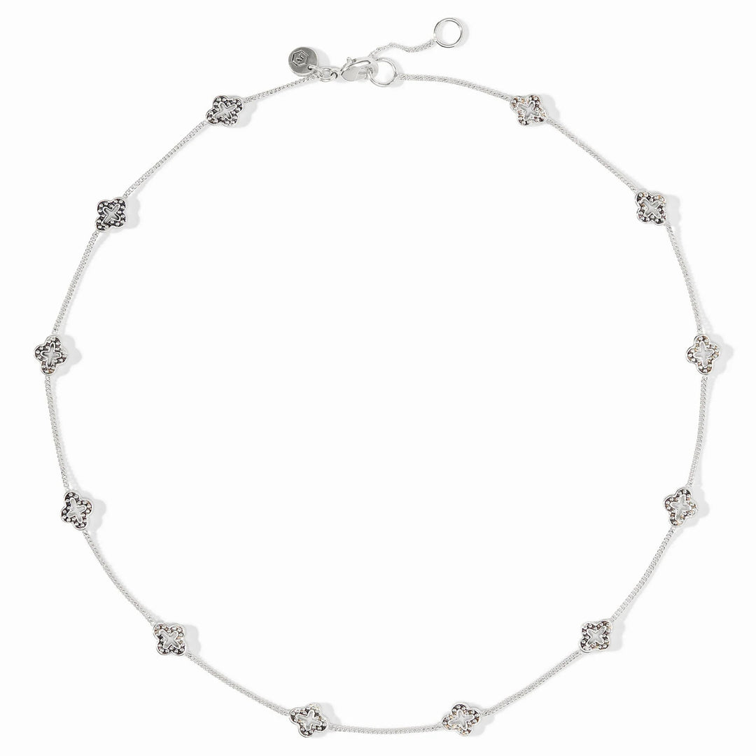Silver Florentine Demi Delicate Station Necklace with floral-shaped charms on a thin chain.