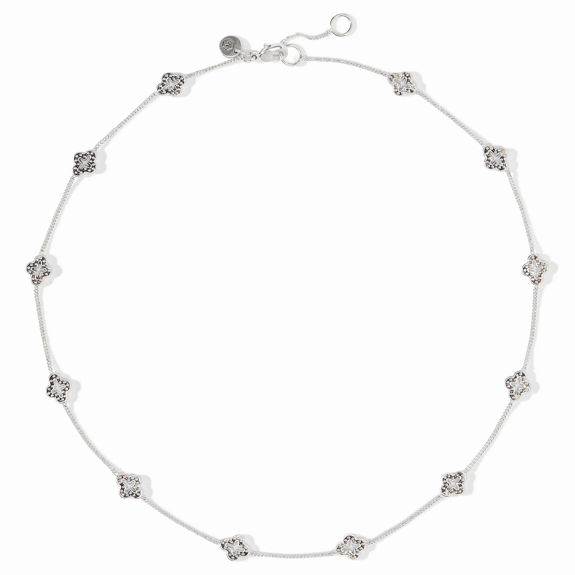 Silver Florentine Demi Delicate Station Necklace with floral-shaped charms on a thin chain.