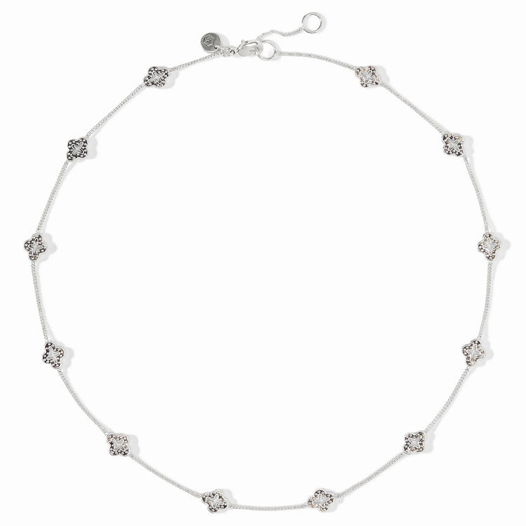 Silver Florentine Demi Delicate Station Necklace with floral-shaped charms on a thin chain.