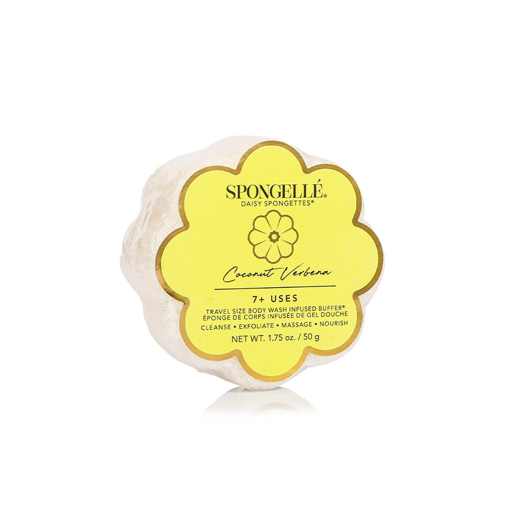 Spongellé Daisy Spongette in Coconut Verbena, a flower-shaped body wash infused buffer.