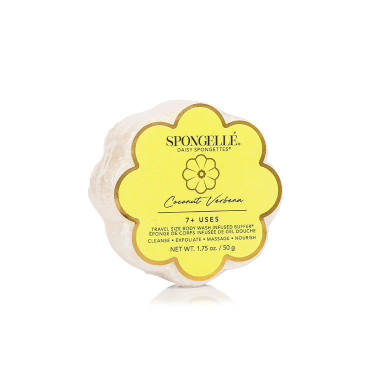 Spongellé Daisy Spongette in Coconut Verbena, a flower-shaped body wash infused buffer.