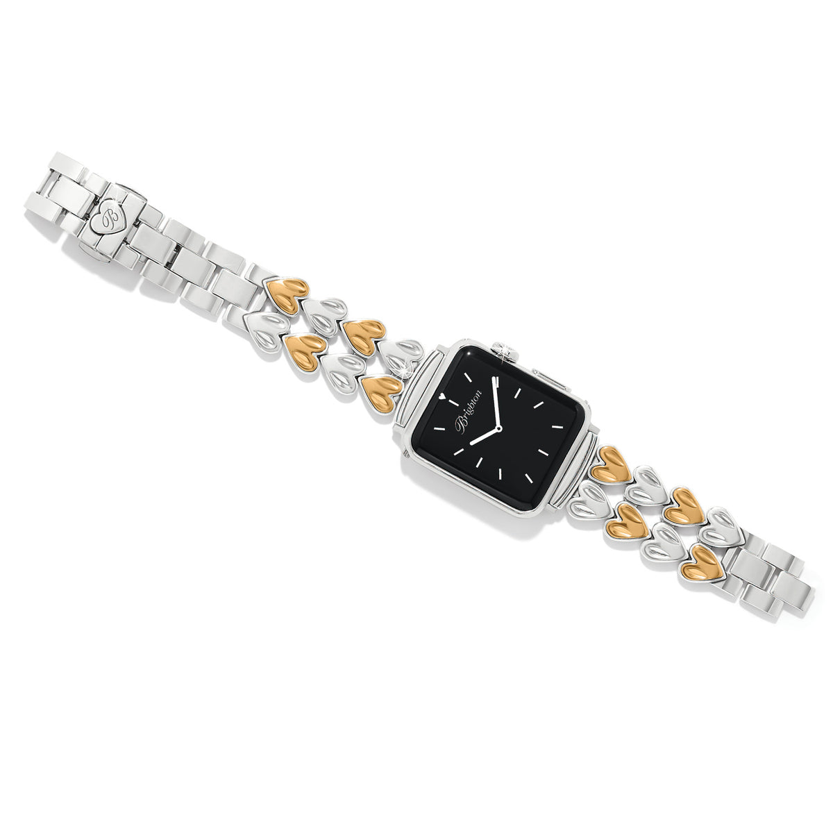 Silver-gold two-tone fold-over clasp watch band with removable links designed for 38mm cases.