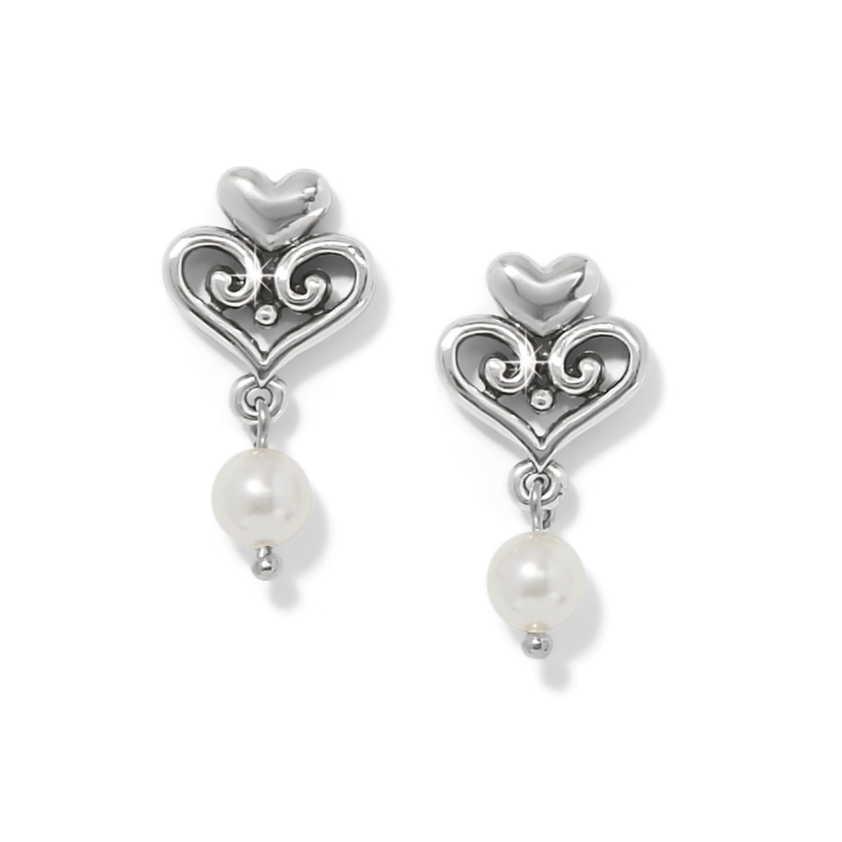 Silver-plated post earrings featuring a flat disc back with a fine quality glass pearl drop.