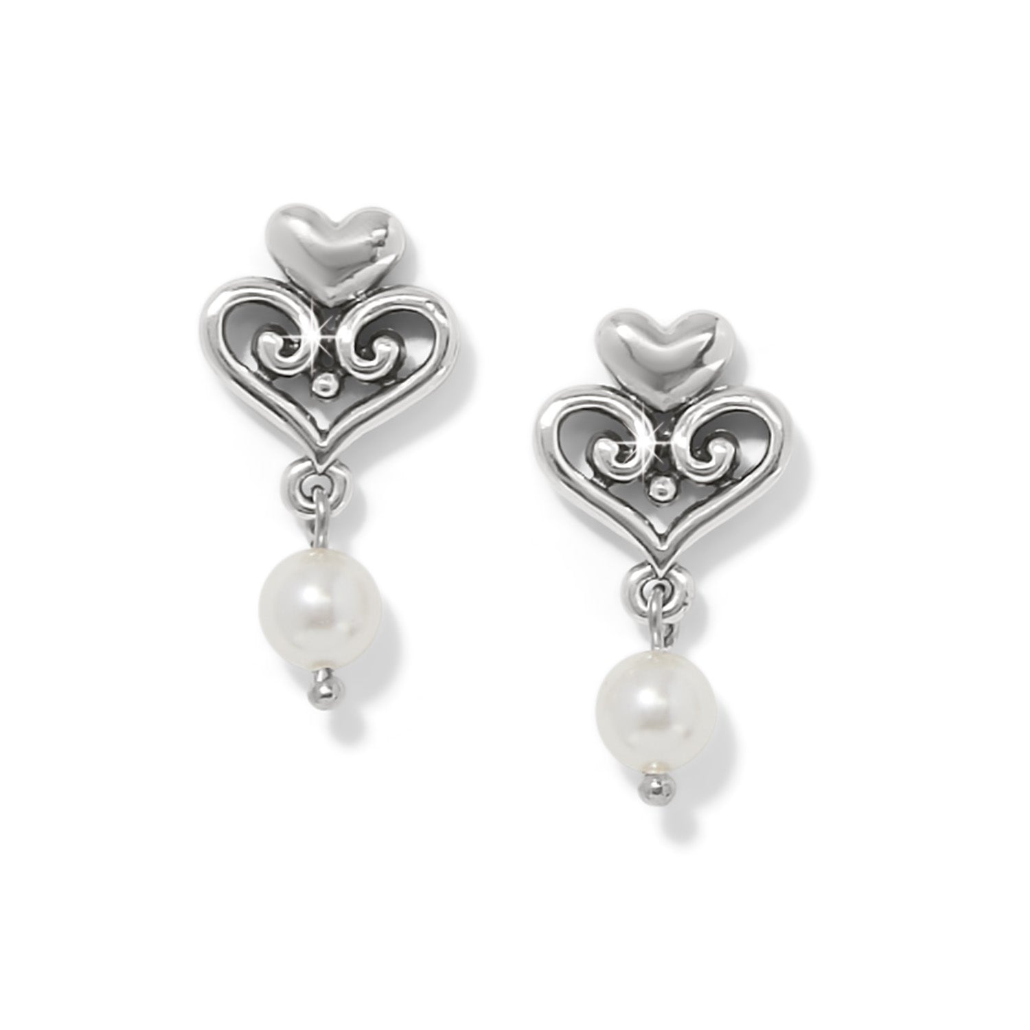 Silver-plated post earrings featuring a flat disc back with a fine quality glass pearl drop.