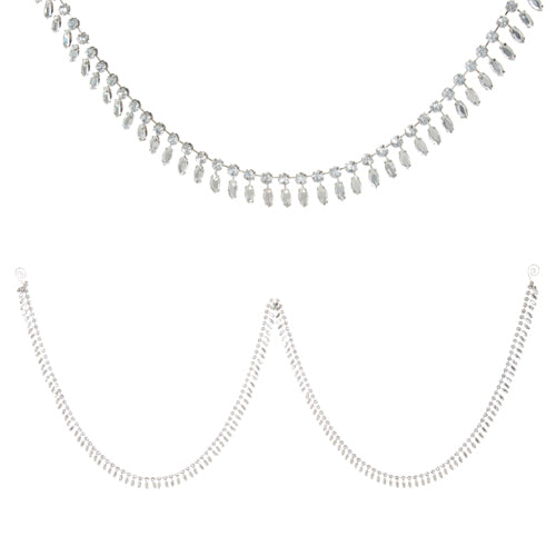 6-foot jeweled garland featuring clear faceted crystals on a silver metal chain.