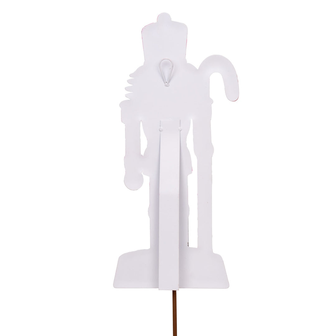 Pinkmas medium nutcracker figurine in pink with gold accents on a black stand.