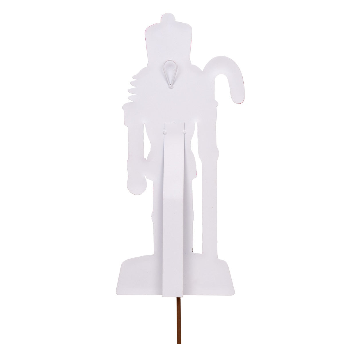 Pinkmas medium nutcracker figurine in pink with gold accents on a black stand.