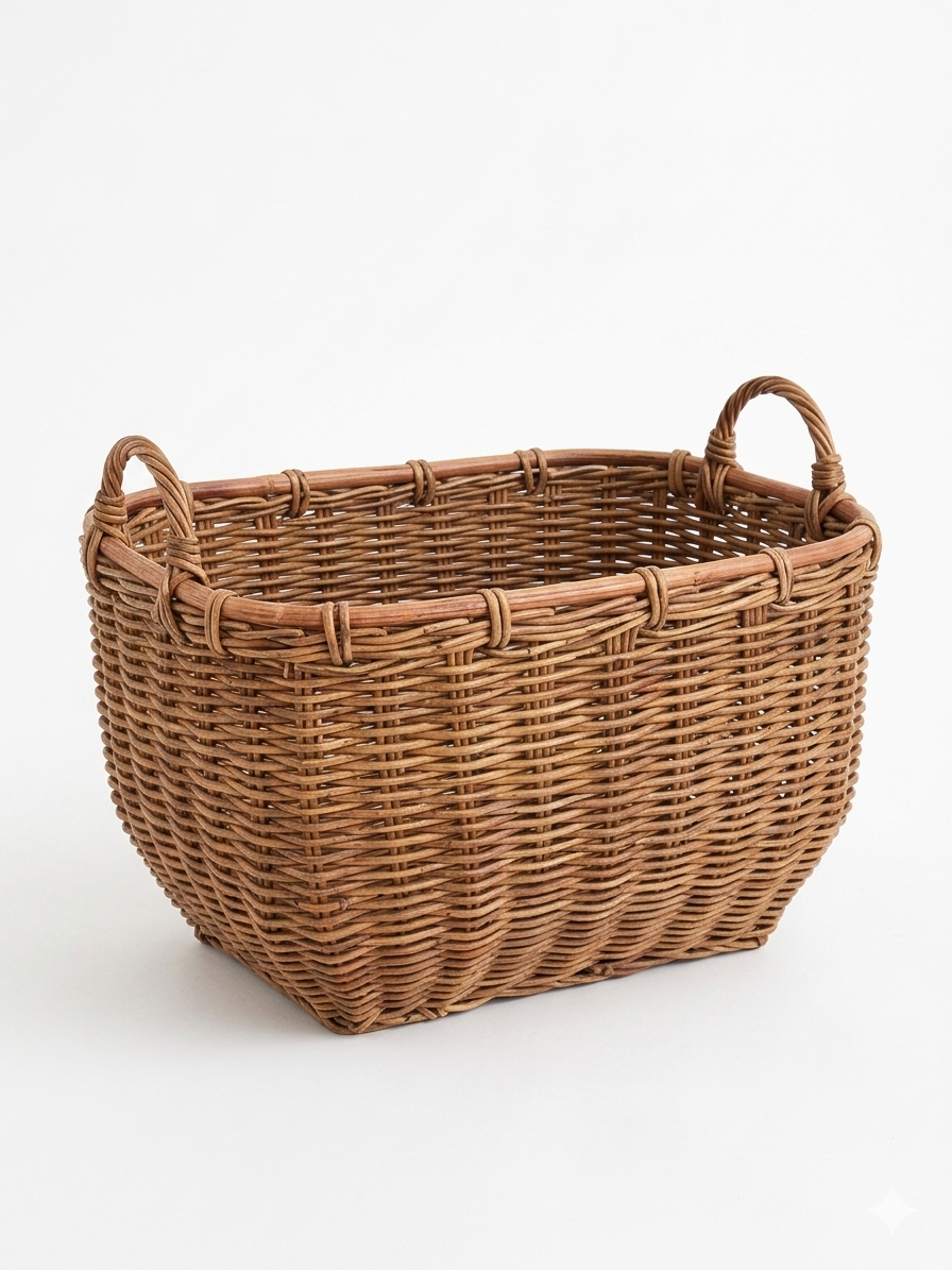 Poly weave produce basket in natural tan with a rectangular silhouette.