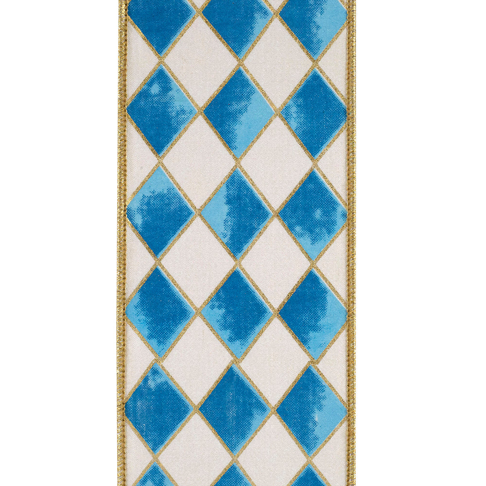 Harlequin Diamond gilded wired edge ribbon with a delicate outline pattern in gold and black.